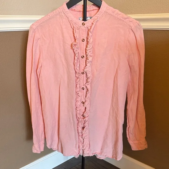 Pilcro By Anthropologie Pink Ruffled Button Down Shirt - Picture 1 of 7